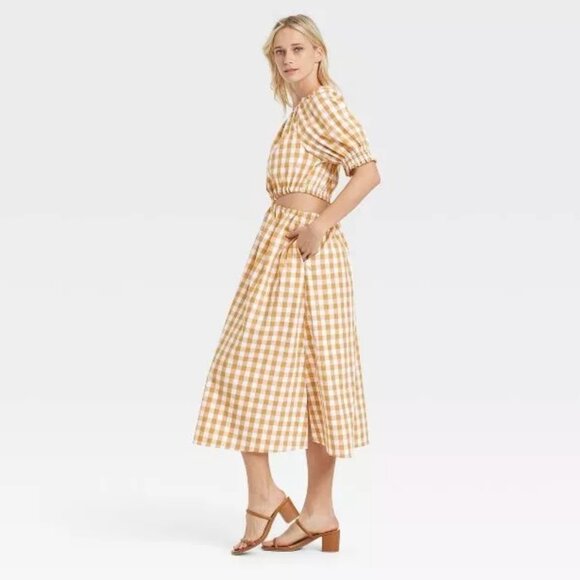 NWT Who What Wear one shoulder gingham cut out dress sz XL - Picture 3 of 10